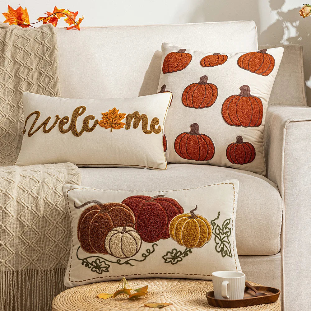 30x50/45x45cm Autumn Velvet Embroidered Pumpkin Pillow Cover Nordic Style Sofa Cushion Decorative Pillow