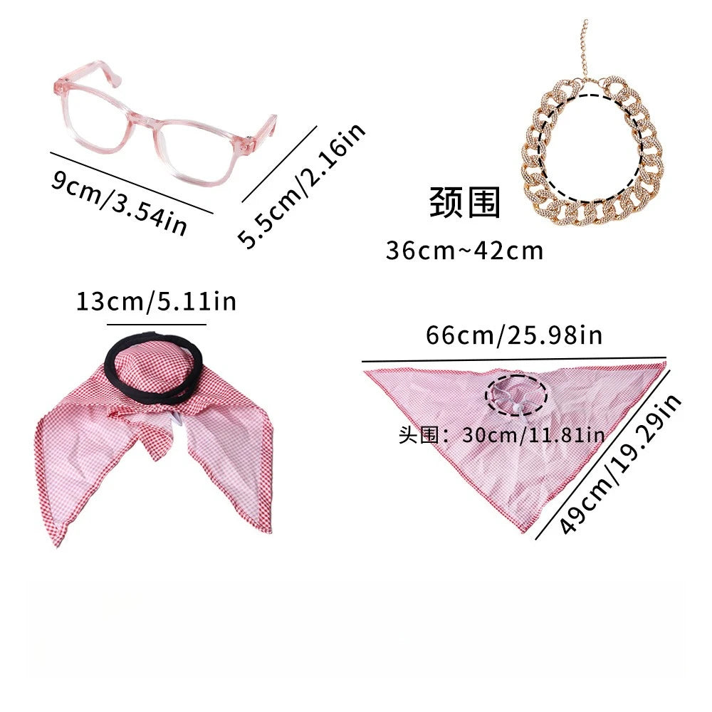 4PCS Set Small Pet Arabic Scarf Set Red Printed Dubai Saudi Style Headscarf Dogs Cats Middle Eastern Costume for Puppy Kitty