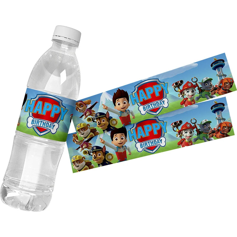 24pcs Paw Patrol Theme Water Bottle Stickers Labels Baptism Baby Shower Birthday Decor Supplies Dogs Party Water Bottle Wrappers