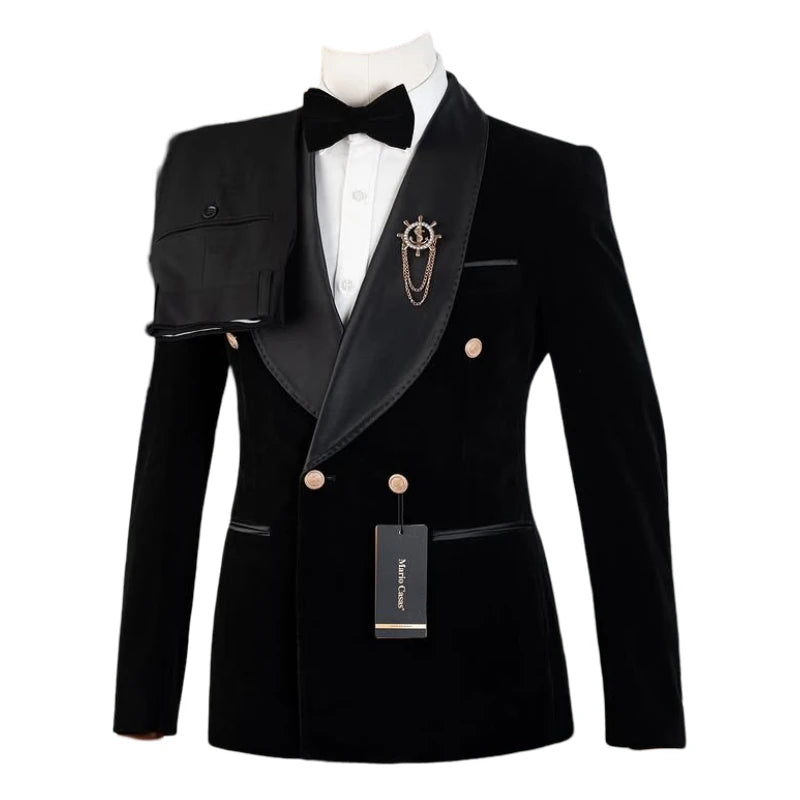 Costume de mariage double boutonnage en velours pour homme