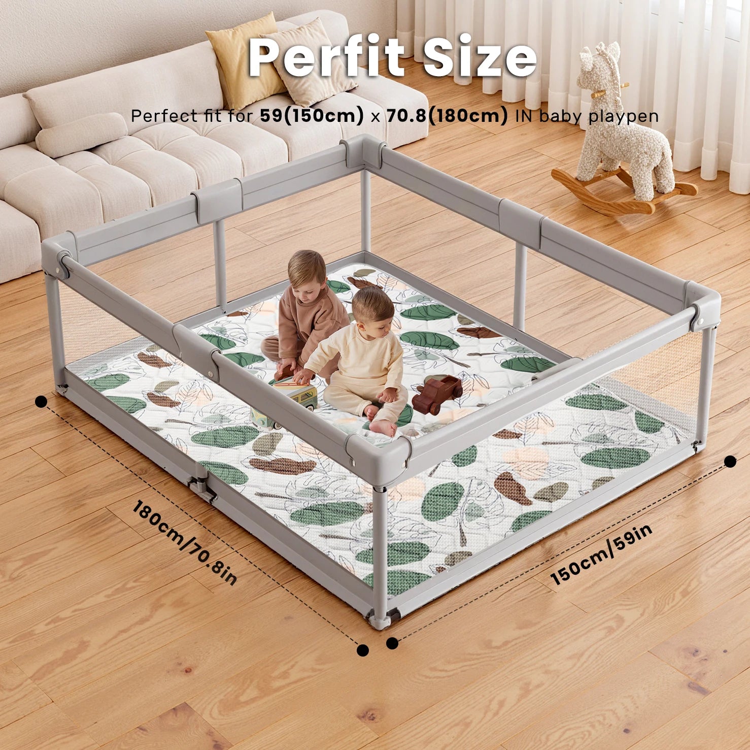 Baby Play Mats, Crawling Playpen Mat, Thicken Soft Padding Foam Playmat Foldable Crawling Mats, Non-Slip & Machine Washable