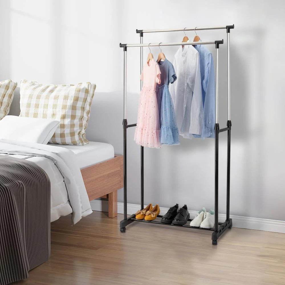 75X42X150cm Clothes Rack Wheeled Clothes drying rack Height adjustable Storage Rack Movable Coat Rack Floor Clothes Hangers