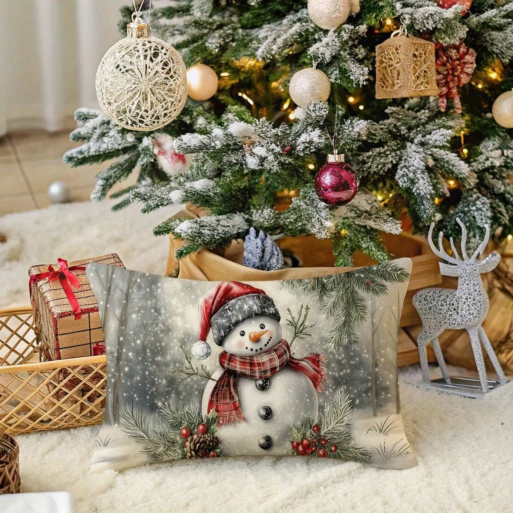 Snowman-Printed Christmas Pillowcases: Festive Decor for Your Holiday Home Sofa cushion cover, New Year home decoration