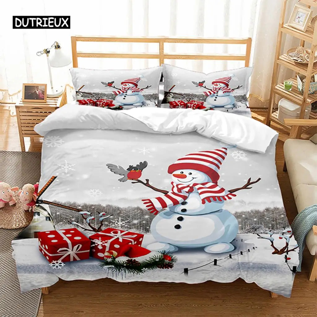 Christmas Snow Cartoon Gift Deer Bedding Set, Christmas Duvet Cover Set, Comfortable Breathable Duvet Cover, Christmas Xmas Gift