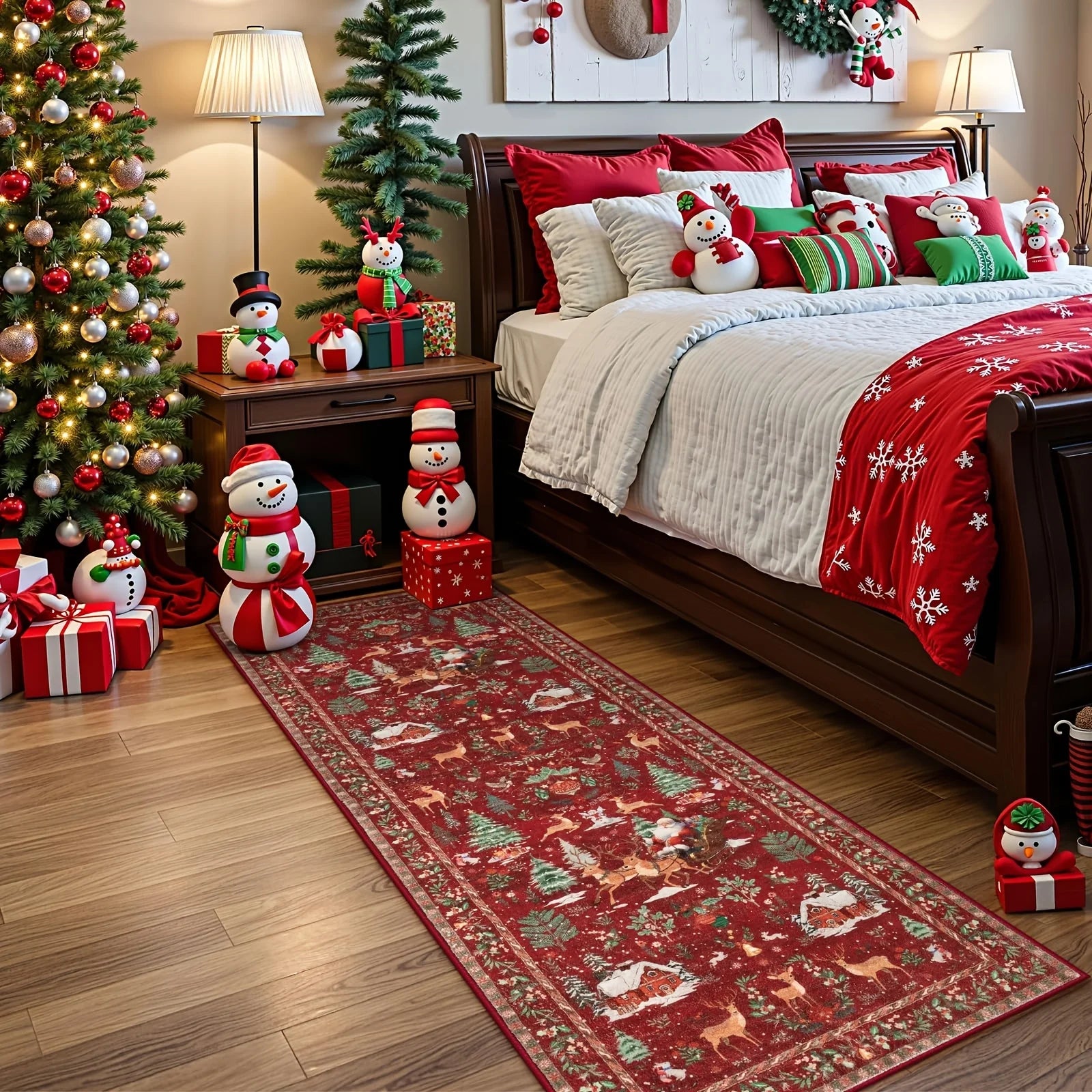 VIKAMA Red Christmas Hallways Runner Rug 2x6 Non Slip Washable Soft Christmas Tree Santa Claus Entryway Mat Bedside Home Decor
