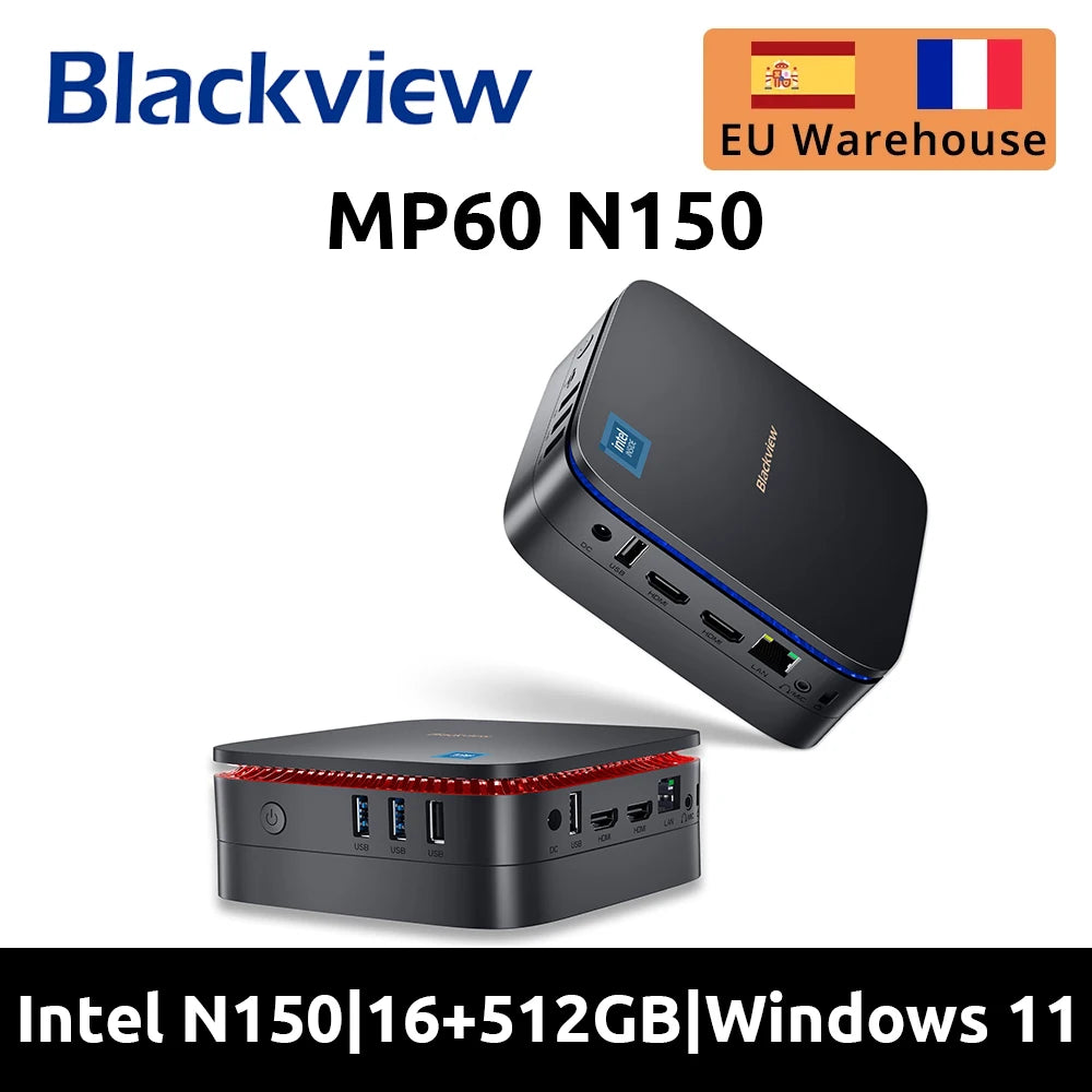 Blackview MP60 NEW Mini PC Windows 11 16GB DDR4/512GB 1TB SSD Ordenador Intel N95 4K HD Doble HDMI Dual-Band 2.4G