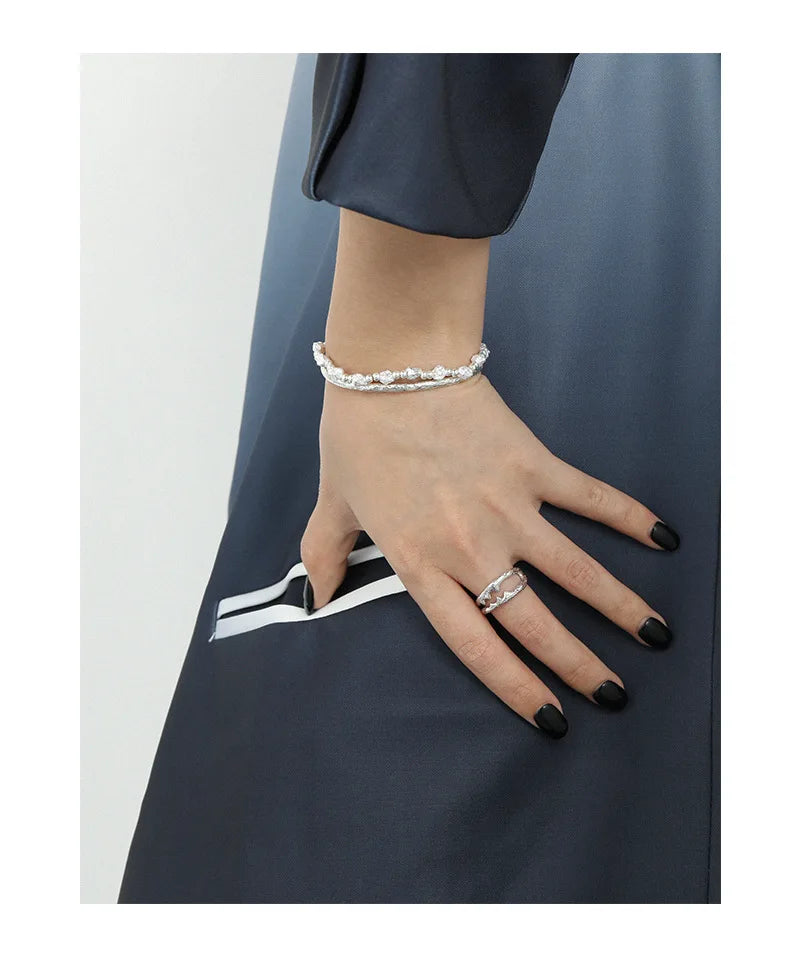 SHANICE 100% S925 sterling silver Tin Foil texture Open Bracelet&Bangles For Women Men Fashion Charm Jewelry Wholesale