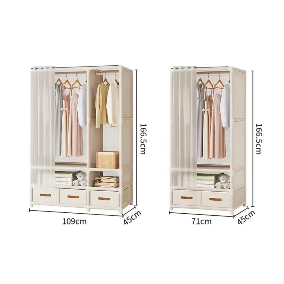 Armoire pour usage domestique, chambre à coucher, armoire en tissu simple et de grande capacité, robuste et durable, rangement anti-poussière, support organisateur de garde-robe