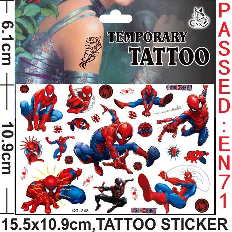 Anime Spider Stickers Kawaii Spiderman DIY Tattoo Stickers Cartoon Tattoo Stickers Decoration Children Gifts
