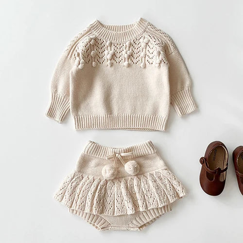 2025 New Autumn 0-3Yrs Children Clothes Suit Long Sleeved Knitted Pullover Sweater+PP Shorts Toddler Baby Girl Clothes Set