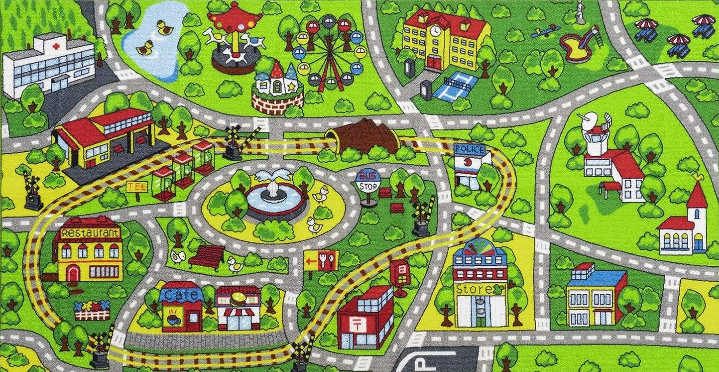Cartoon Traffic Route Map Rug Children's Play Mat Living Room Kid's Bedroom Floor Rug Cartoon Road Play Mat Soft Tatami Carpets