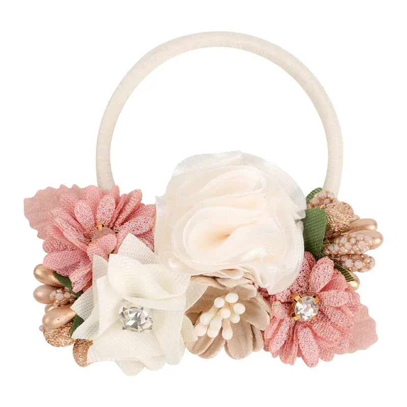 Bandes de cheveux élastiques à fleurs pour filles