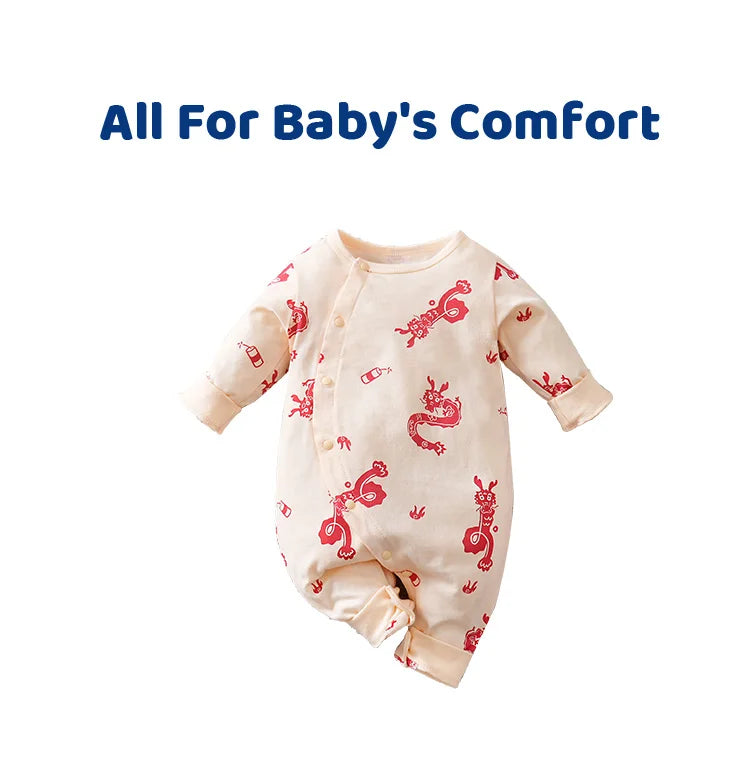 Chinese Style Baby Jumpsuit With New Year's Dragon Clothing For Babies Aged 0-18 Months Made Of Pure Cotton And Long Sleeved