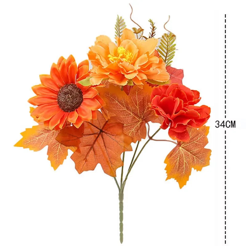 35cm Autumn Artificial Maple Leaves Bouquet Silk Plants Branch for Halloween Thanksgiving Day Fireplace Festival Home Fall Decor