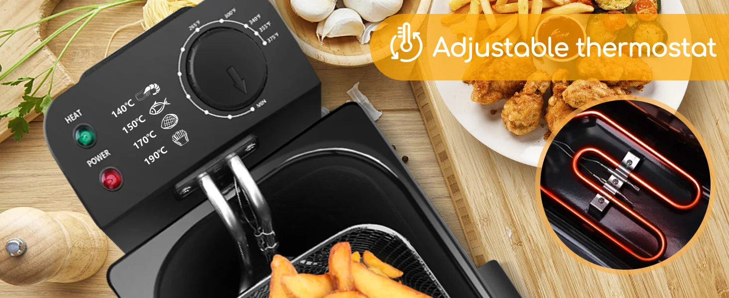 Aigostar Fryer 2200Watts, 3 Litre Capacity with Window, Temperature Control, Removable Oil Bowl