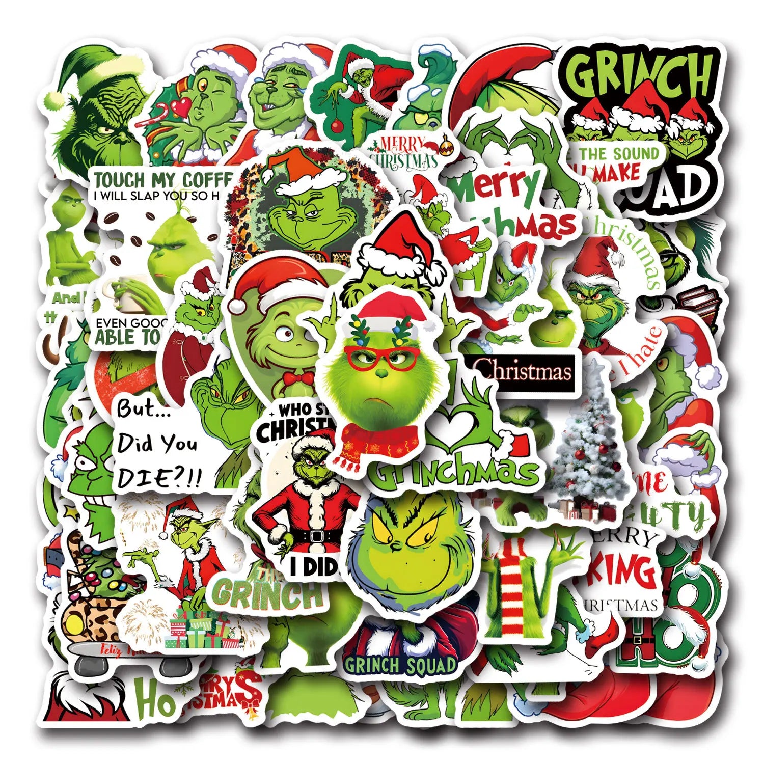 55PCS The Grinch Movie Characters Cartoon Stickers Funny Christmas Element Graffiti Decoration DIY Notebook Suitcase Guitar Toys