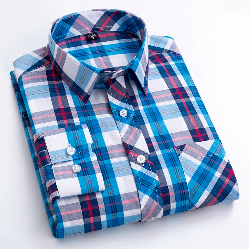 Men's Plaid Shirts Plus size 100% Cotton Long Sleeve Young Boy Streetware Clothing Soft Confortable Daily Smart Shirt Casual Top