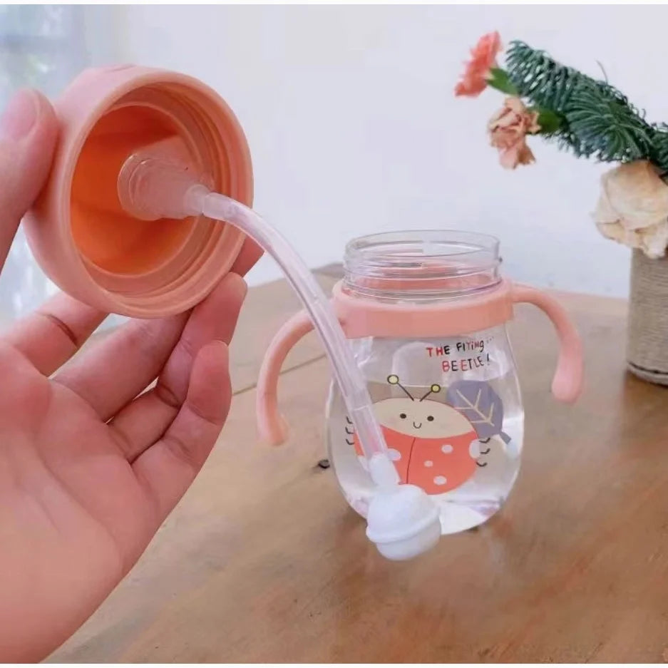350/250ml baby straw cup cute cartoon anti-choking water cup kindergarten children gravity ball water cup gift