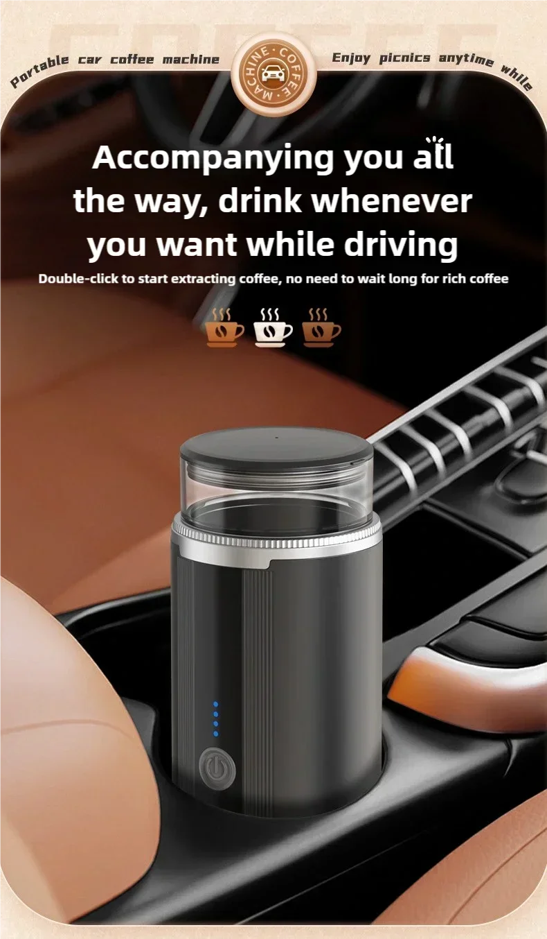 Portable electric coffee machine is suitable for ground coffee and KCUP capsules, but it does not have a heating function