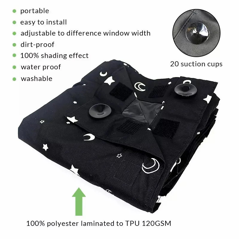 Custom-madePortable Window Blackout Curtain Shade with Suction Cups Travel, Kids, and Baby Nursery 50" x 78" Moon &amp; Stars 1 Pack