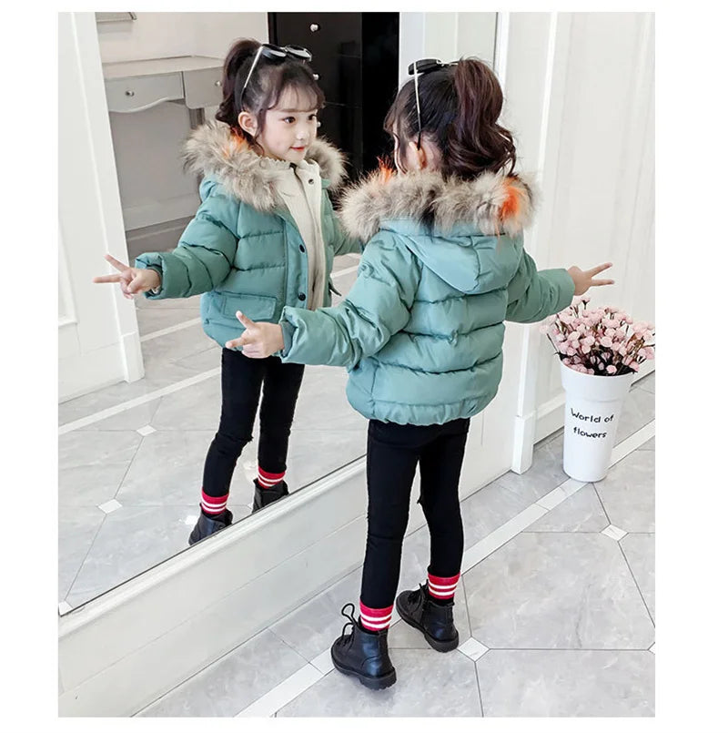 Baby Girl Boy Warm Outerwear 2023 Winter New Children Down Jacket Big Fur Collar Coat Kids Clothes Solid Thicken Girl Boy Jacket