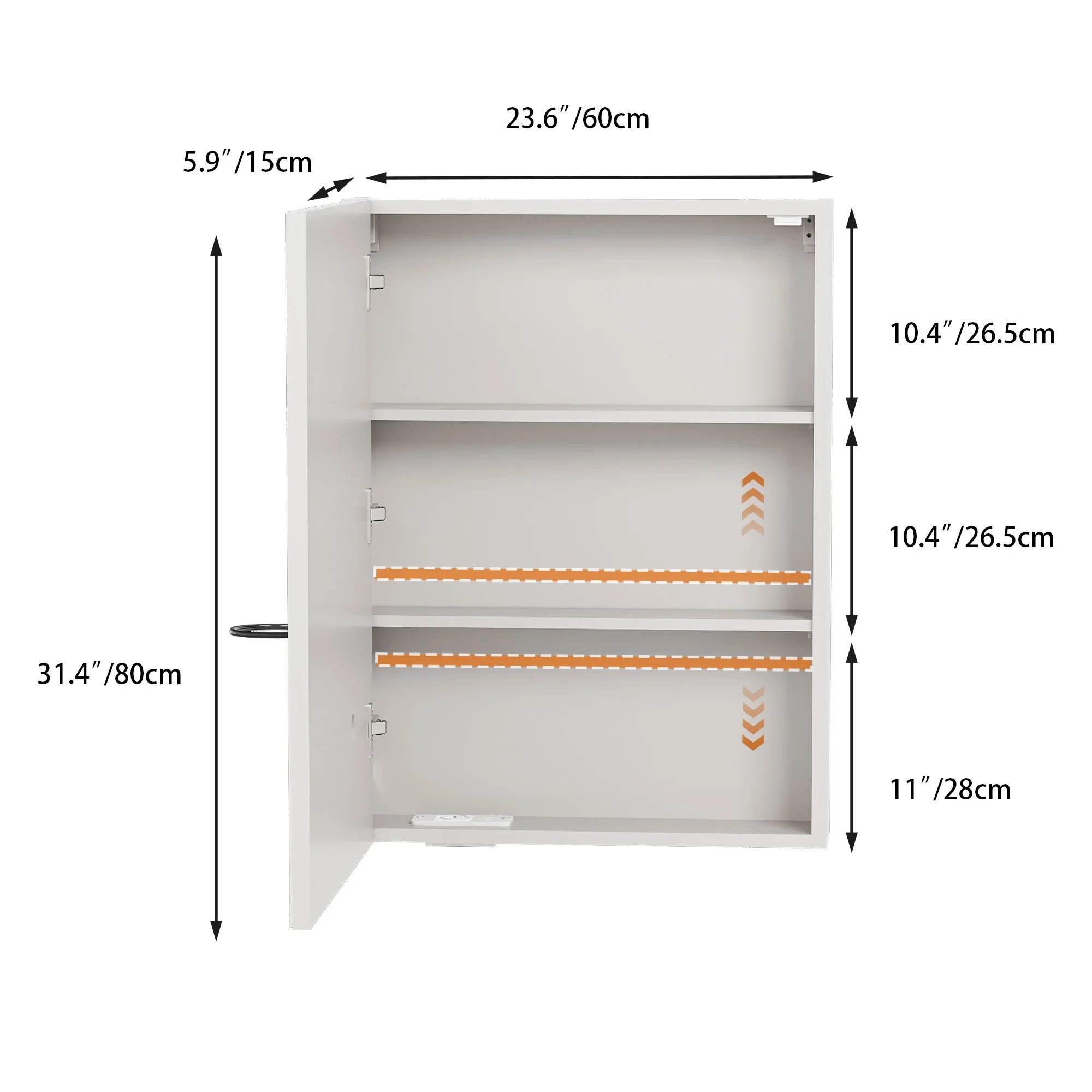 3-colour memory defogger, dimmer mode, LED bathroom mirror, wall-mounted bathroom cabinet, medicine cabinet with adjustable shelf.
