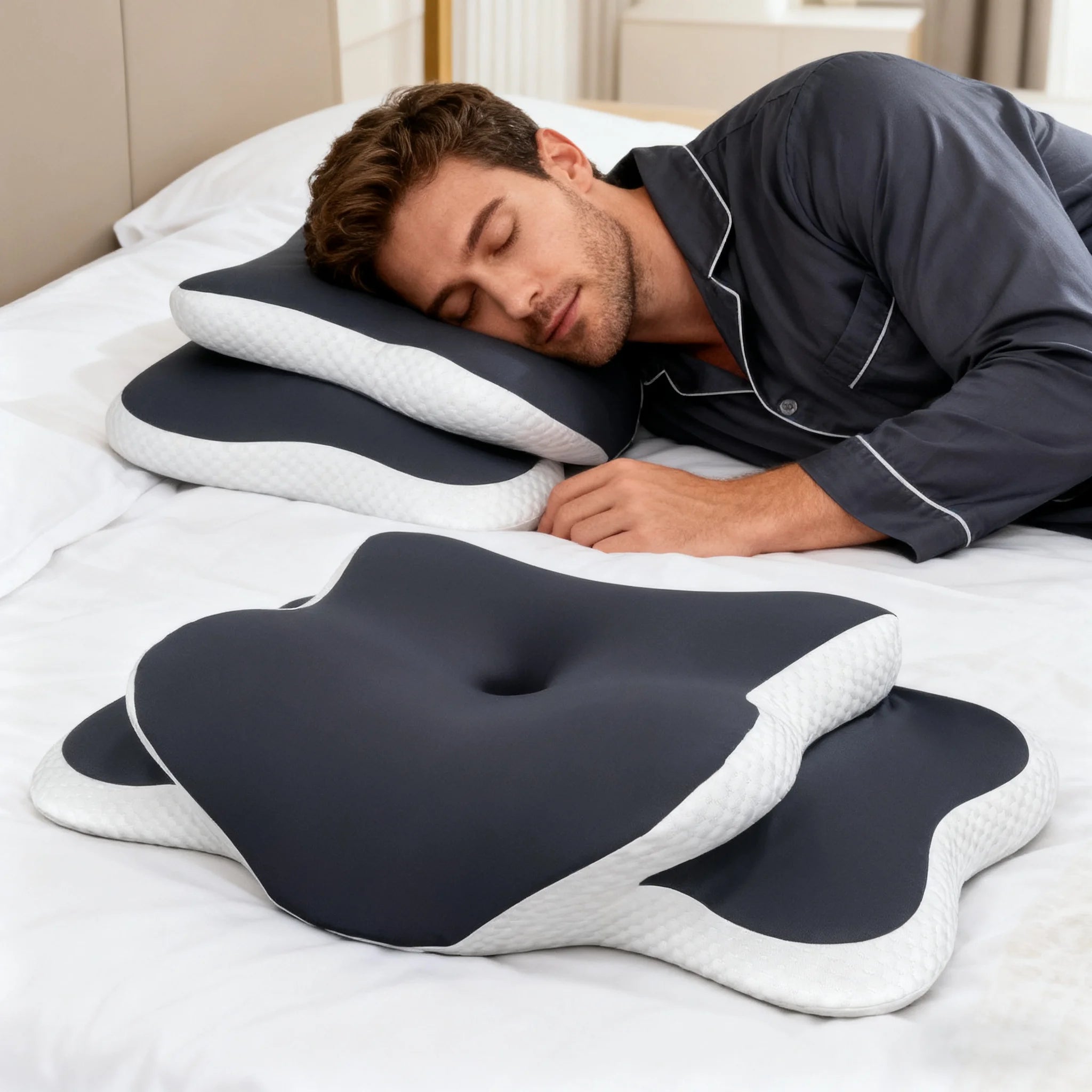 Ergonomic Memory Foam Pillow Orthopedic Neck Support for Side Back Sleepers Ice Silk Pillowcase Ideal Christmas New Year Gifts