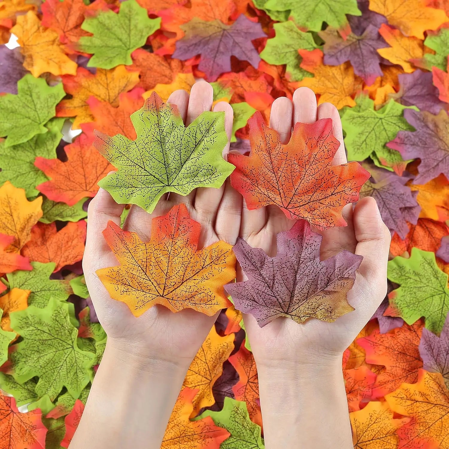Yannew 500pcs Artificial Fall Maple Leaves Silk Leaf for Craft DIY Thanksgiving Wedding Party Decoration Autumn Home Table Decor