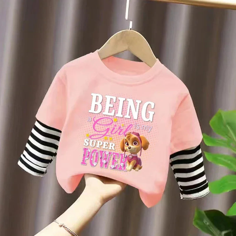 PAW Patrol T-shirt Cute Cartoon Print Long Sleeve Round Neck Kawaii Cotton Boys Girls Clothes Fashion Hip Hop Children Clothing