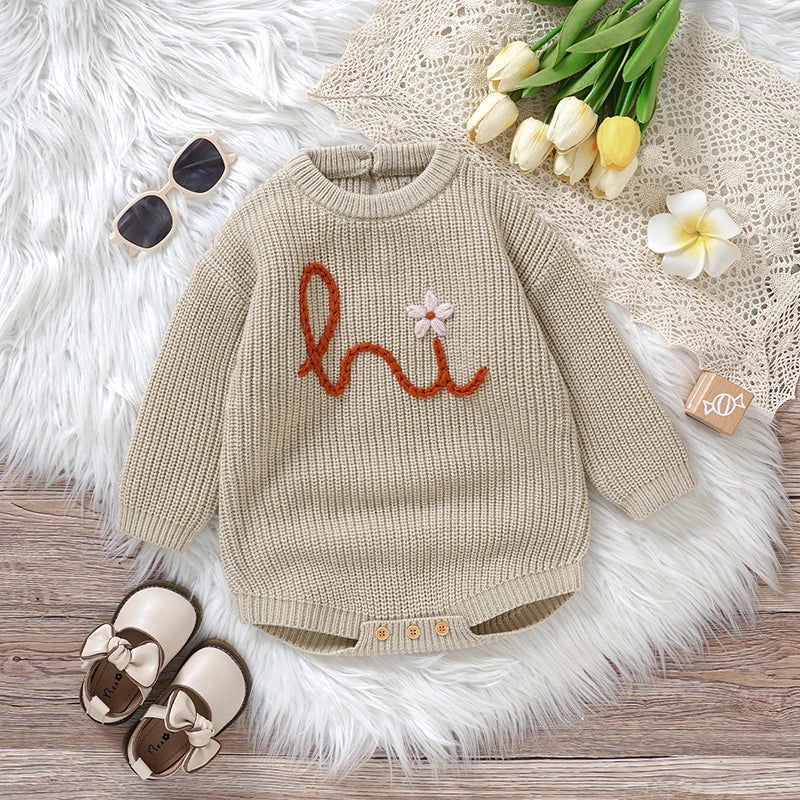 Infant Baby Girl Knitting Bodysuits Clothes 0-18m Spring Autumn Winter Newborn O Neck Long Sleeves Onesie Outfits Child Costumes