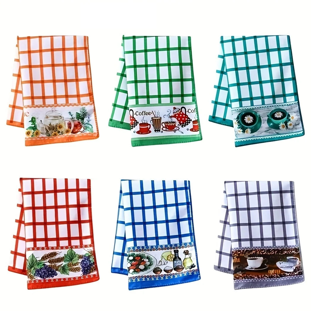 6PCS Kitchen Absorbent Printed Towels Dishcloth Hand Towel Cleaning Scrubber for Tableware Washing And Cleaning
