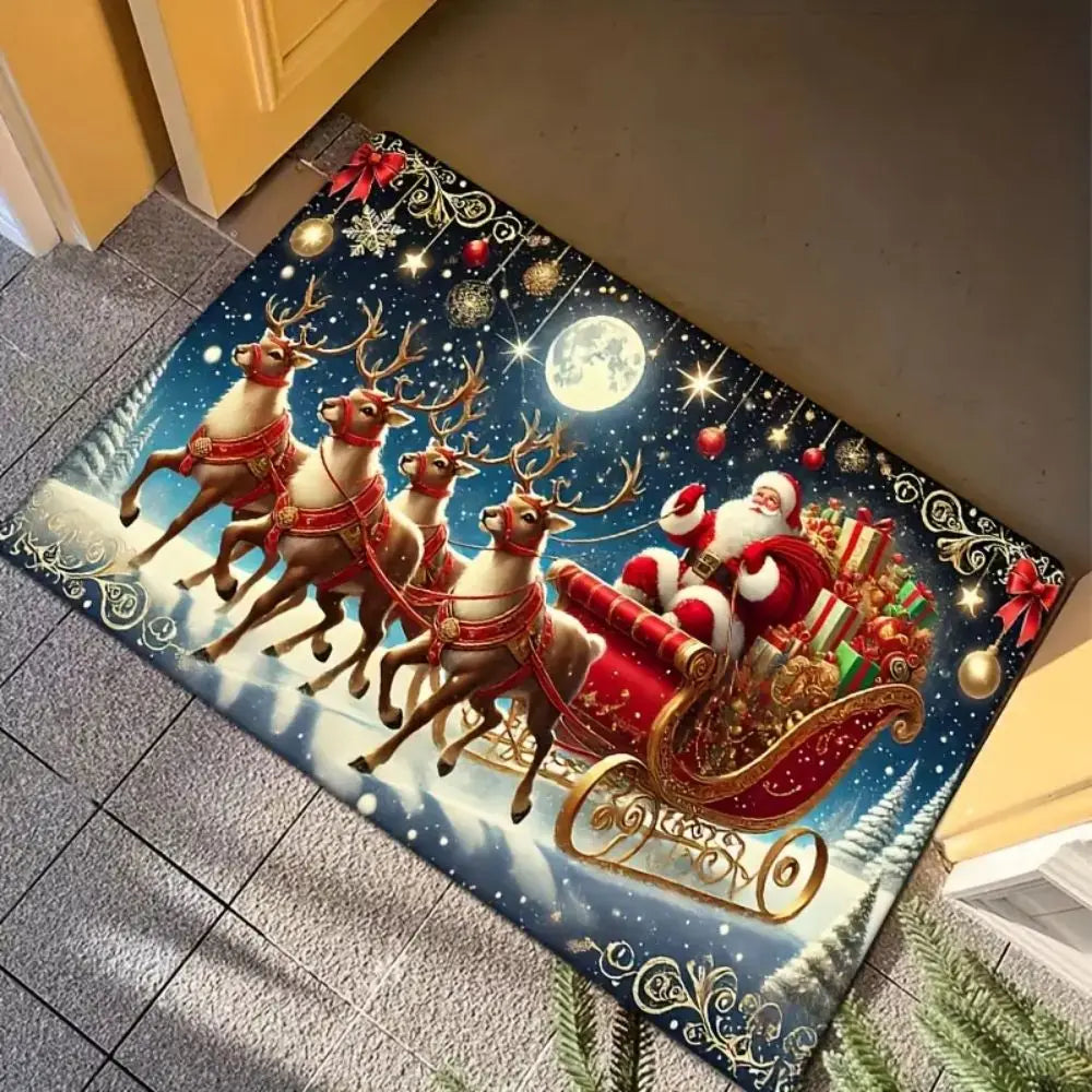 VIKAMA Christmas Reindeer Decorative Rug Living Room & Bedroom Door Mat Non-Slip, Stain-Resistant Carpet Home Furnishing