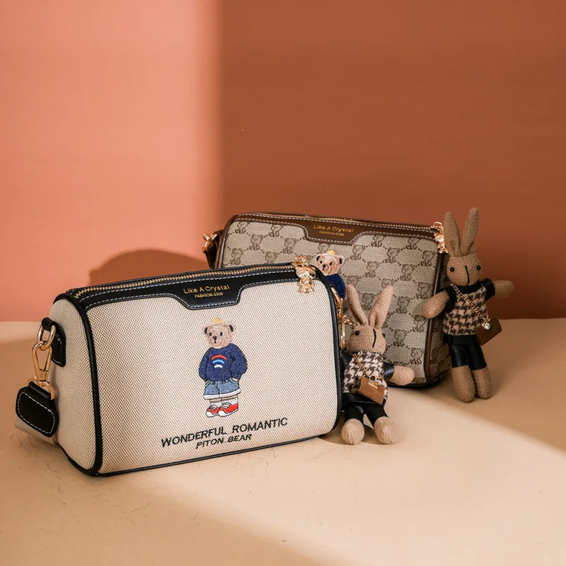 Designer style bag 2025 new model versatile embroidery new cartoon style fashionable little bear crossbody bag casual pillow bag