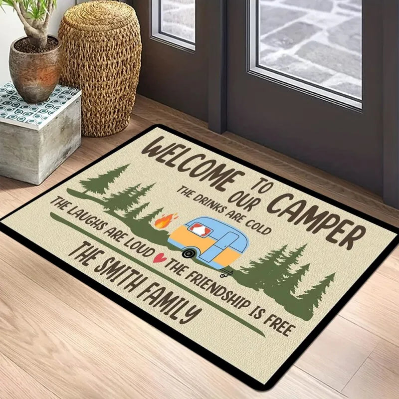 Playful Camper Car Printed Floor Mat for Living Room and Bedroom Anti-Slip Carpet Cozy Welcome Rug Home Decor Festivals Gifts