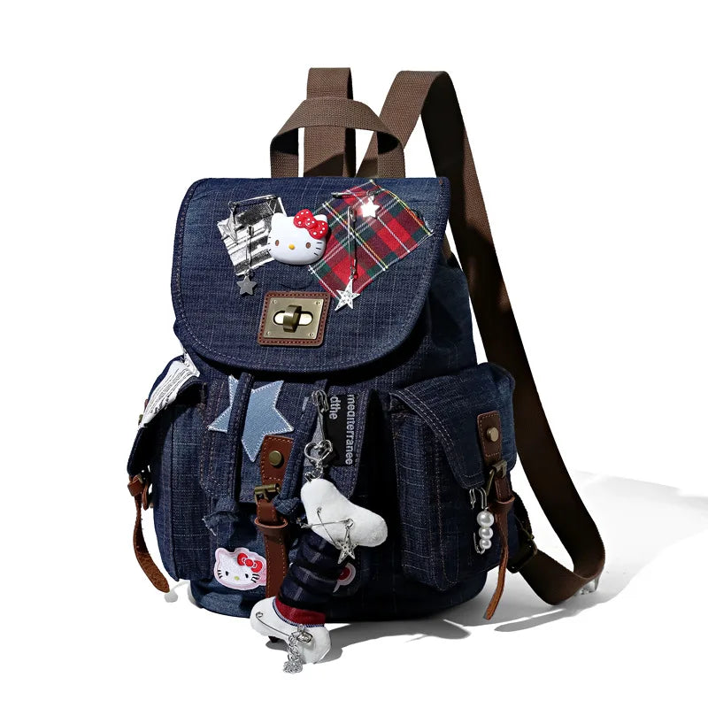 Cute Sanrios Hello Kittys Backpack Cowboy Collage Schoolbag High-Capacity New Portable Good-Looking Cartoon Cute Fashion Gift