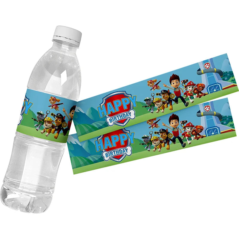 24pcs Paw Patrol Theme Water Bottle Stickers Labels Baptism Baby Shower Birthday Decor Supplies Dogs Party Water Bottle Wrappers