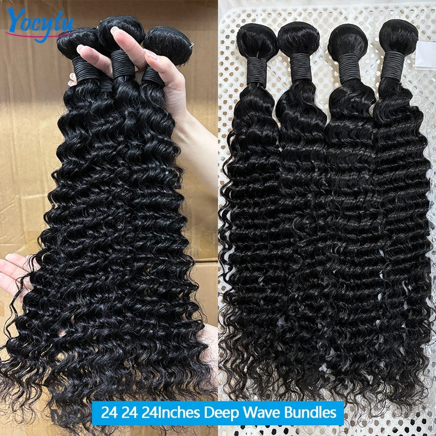 Deep Wave Human Hair Bundles 24 24 24 Inch Bundles 100% Human Hair YOCYTU Brazilian Bundles Raw Hair 100% Human Hair For Women