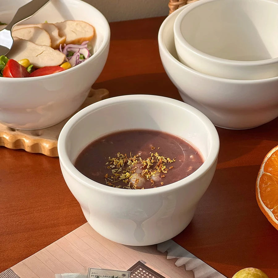 Simple White Ceramic Bowl Household Tableware Rice Bowls Breakfast Porridge Bowl Yoghurt Dessert Bowls