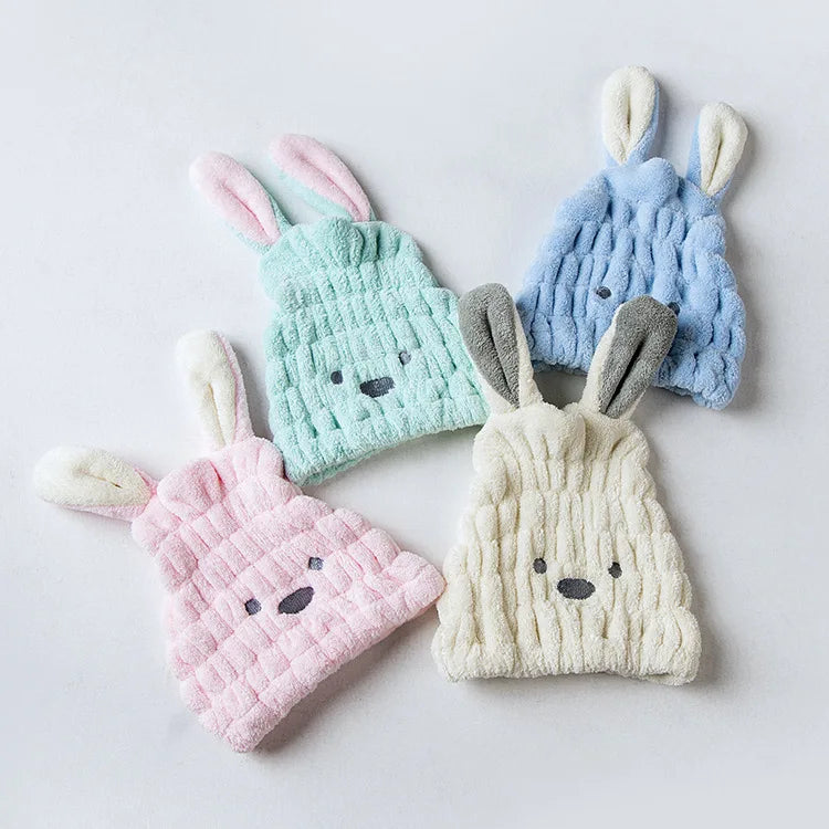 Dry Hair Hat Children Coral Velvet Cartoon Shower Cap Rabbit Ear Dry Hair Hat Wholesale Adult Female Dry Hair Towel