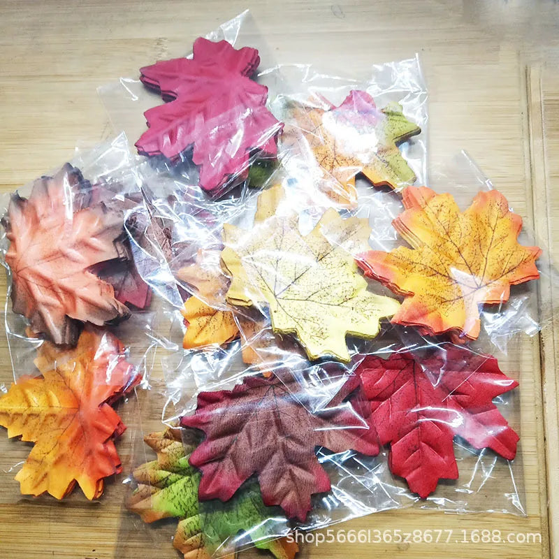 Yannew 500pcs Artificial Fall Maple Leaves Silk Leaf for Craft DIY Thanksgiving Wedding Party Decoration Autumn Home Table Decor