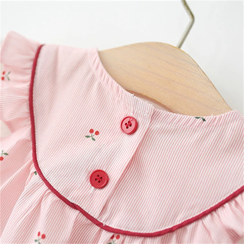 Delicate Baby Newborn Dresses Sweet Cute Cherry Girl Kids Dress Summer Sleeveless Chidlren Clothes 0-4 Y Toddlers Casual Wear