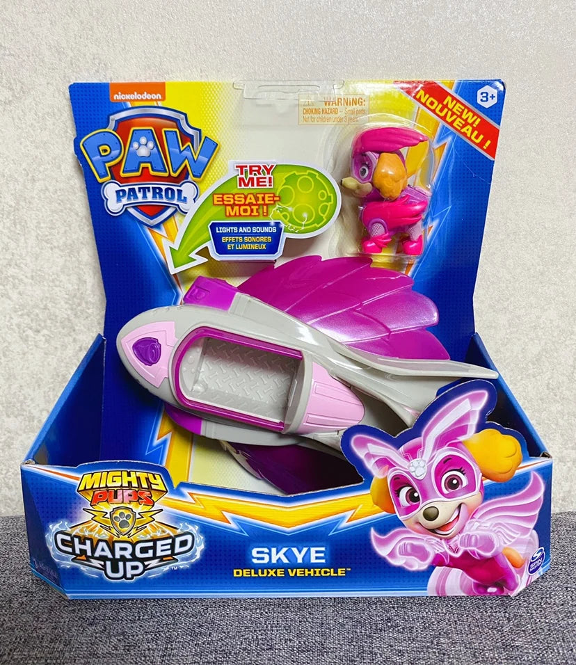 Genuine New Paw Patrol Mighty Pups Charged Up Rubble Marshall Chase Deluxe Vehicle with Lights and Sounds Children's Toy Car Boy