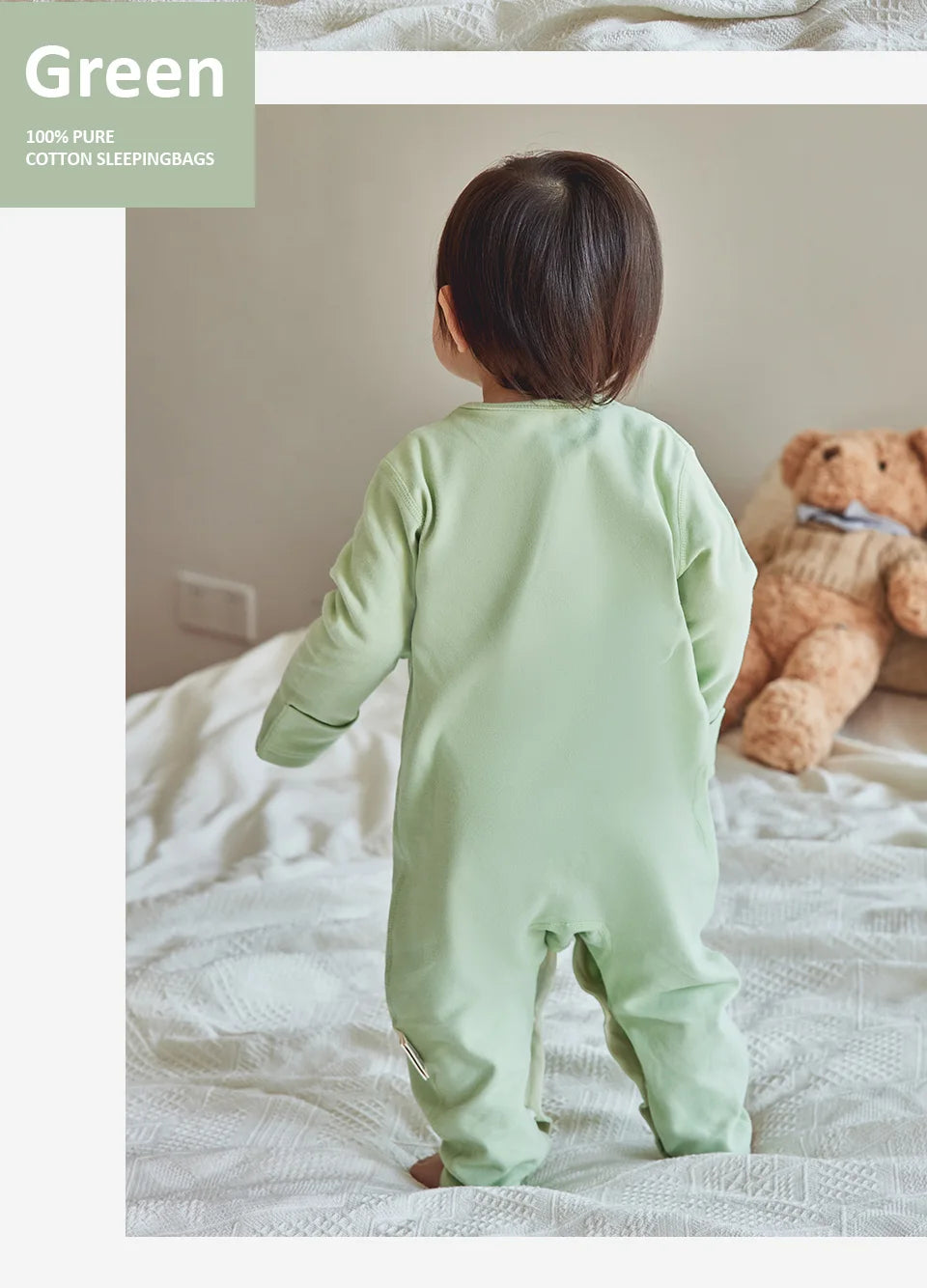 Baby Romper For 3-12Months Spring Thin 1.0Tog Jumpsuit Baby One-Piece Pajamas Soft Split-Leg Sleepwear Easy To Change Diaper