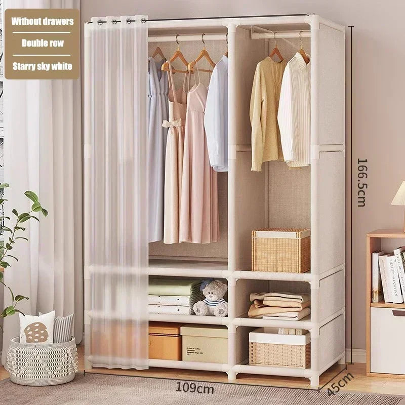 Armoire pour usage domestique, chambre à coucher, armoire en tissu simple et de grande capacité, robuste et durable, rangement anti-poussière, support organisateur de garde-robe