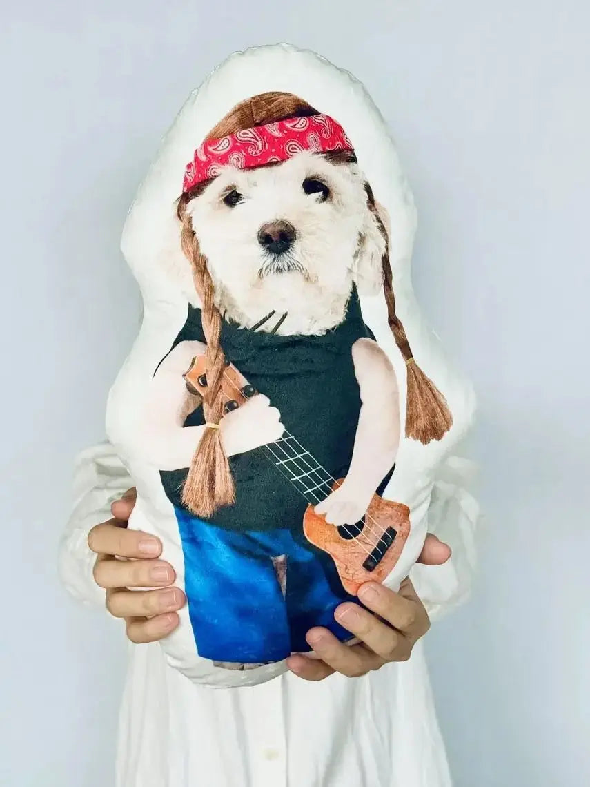 Customized photo pillow with realistic cat and dog shapes, personalized plush gift for friends, olive brown polyester