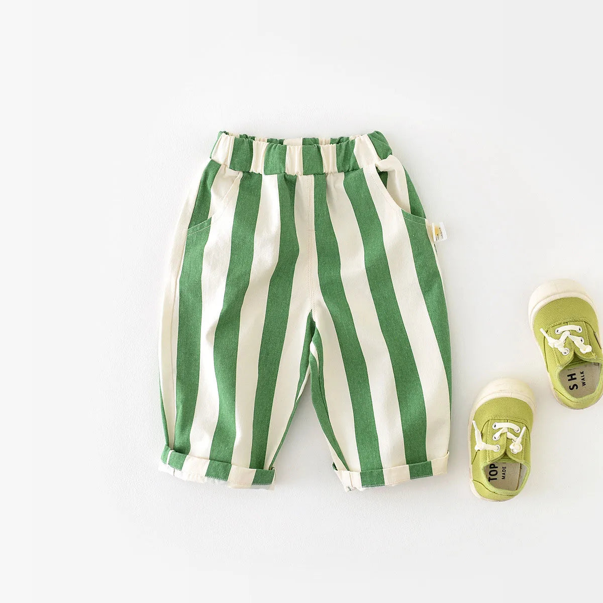 2024 Spring New Infant Baby Candy Color Striped Pants High Waist Casual Girls and Boys Trousers