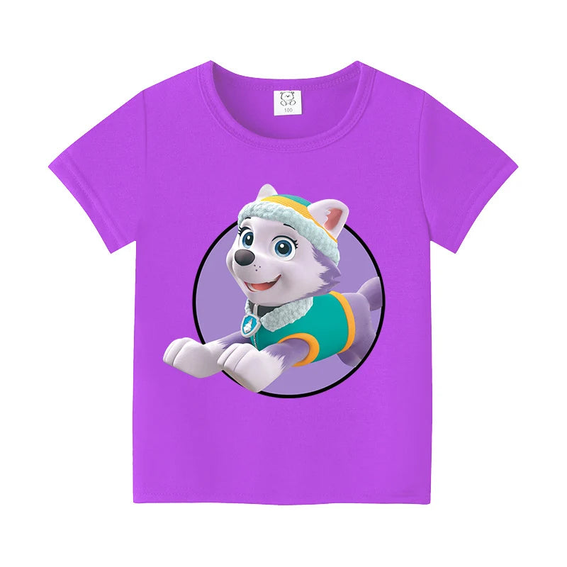 Paw Patrol Child Short Sleeve T-shirt Cartoon Chase Skye Print Cotton Tees Boy Girl Summer Casual Tops Kawaii Kids Birthday Gift