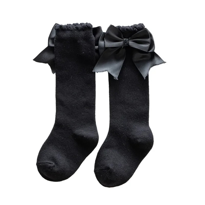0-24months Infant Girl Below Knee Socks Solid Color Bow Decor Stockings For Girls Infant Breathable Socks