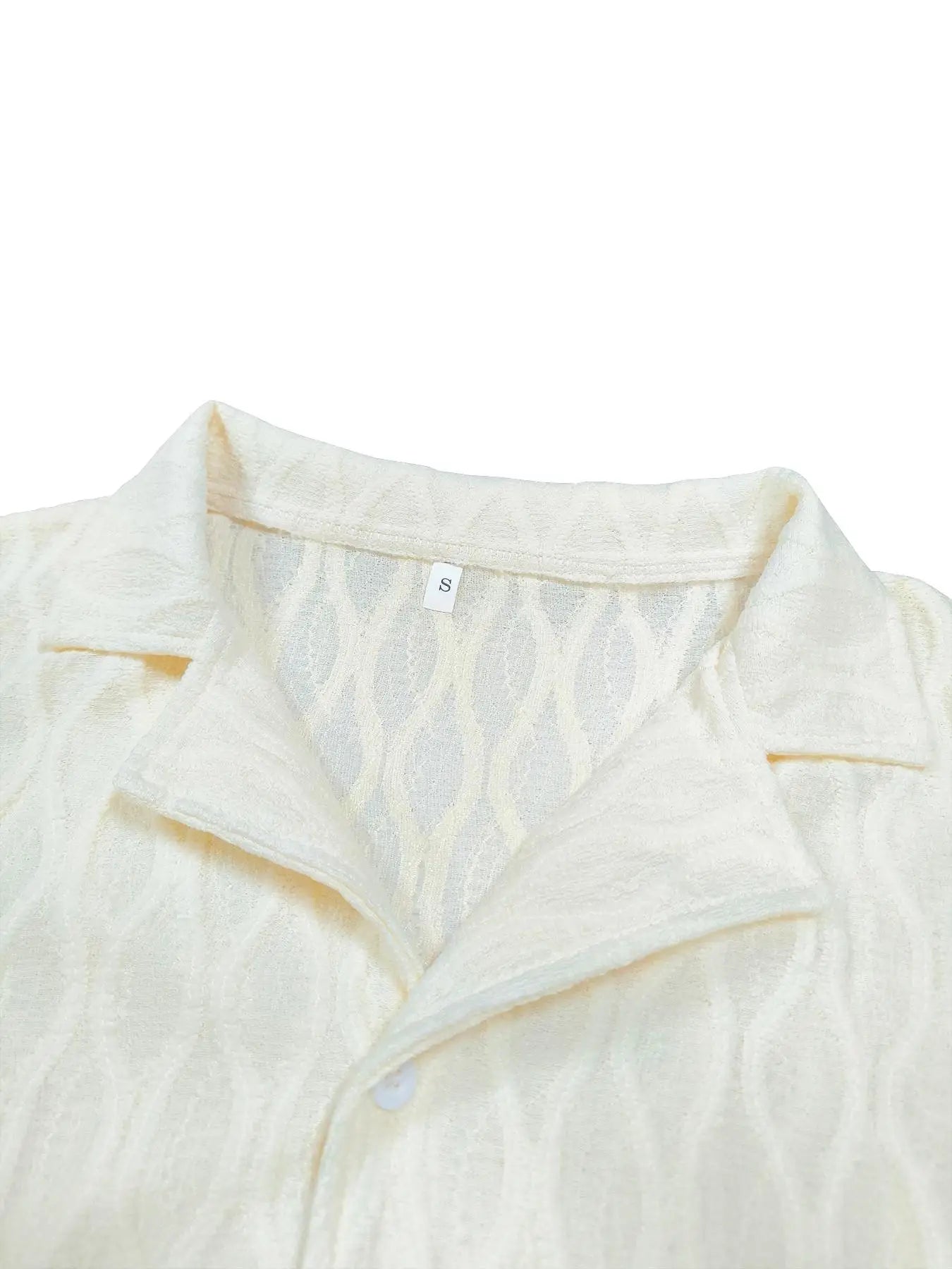 2025 New Summer Men's Casual Daily Outdoor Travel Solid Jacquard Lapel Short-sleeved Shirt Drawstring Shorts Two-piece Set