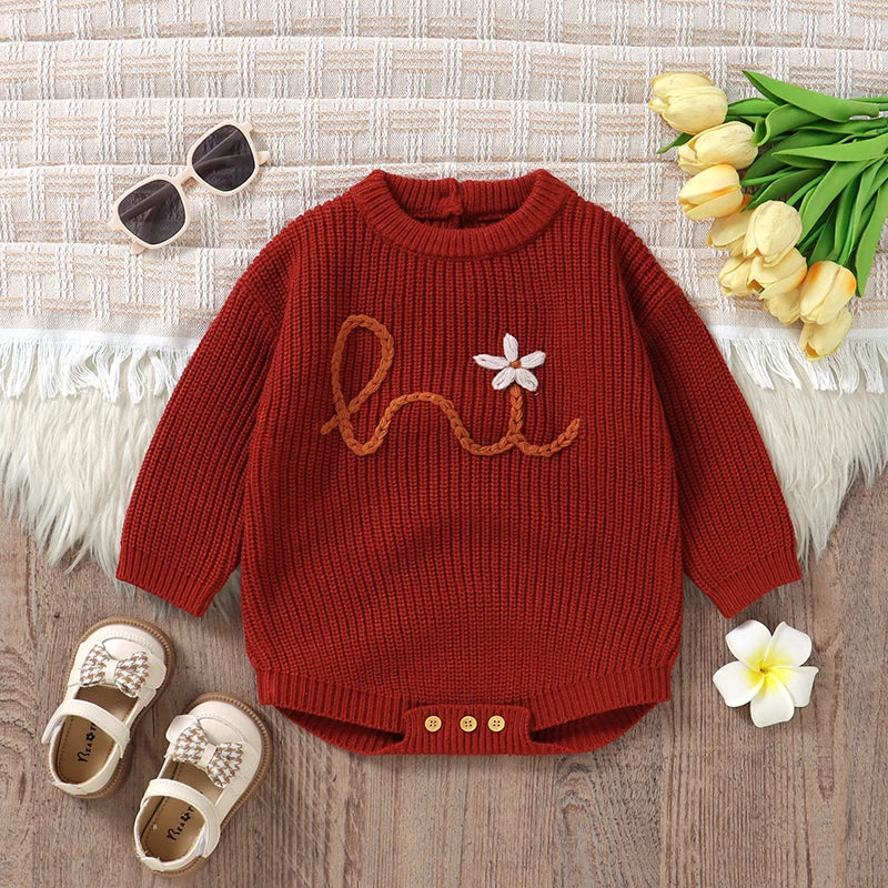 Infant Baby Girl Knitting Bodysuits Clothes 0-18m Spring Autumn Winter Newborn O Neck Long Sleeves Onesie Outfits Child Costumes